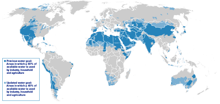 Water stress areas around the world (map)