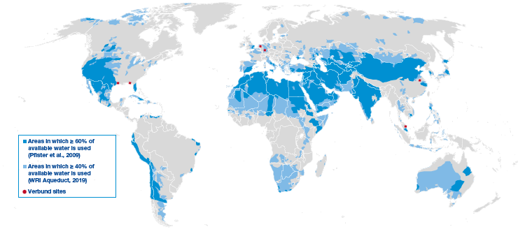 Water stress areas around the world (map)